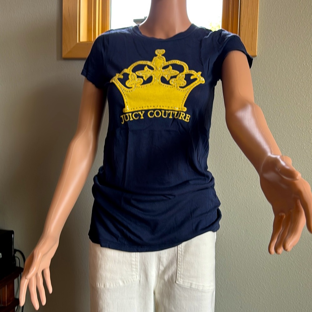 Juicy Couture vintage T-shirt navy blue with yellow bedazzled crown